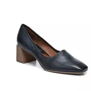 Franco Sarto Neveah Womens 8 Block Heel Leather Pumps Black Wood Stack Heel
